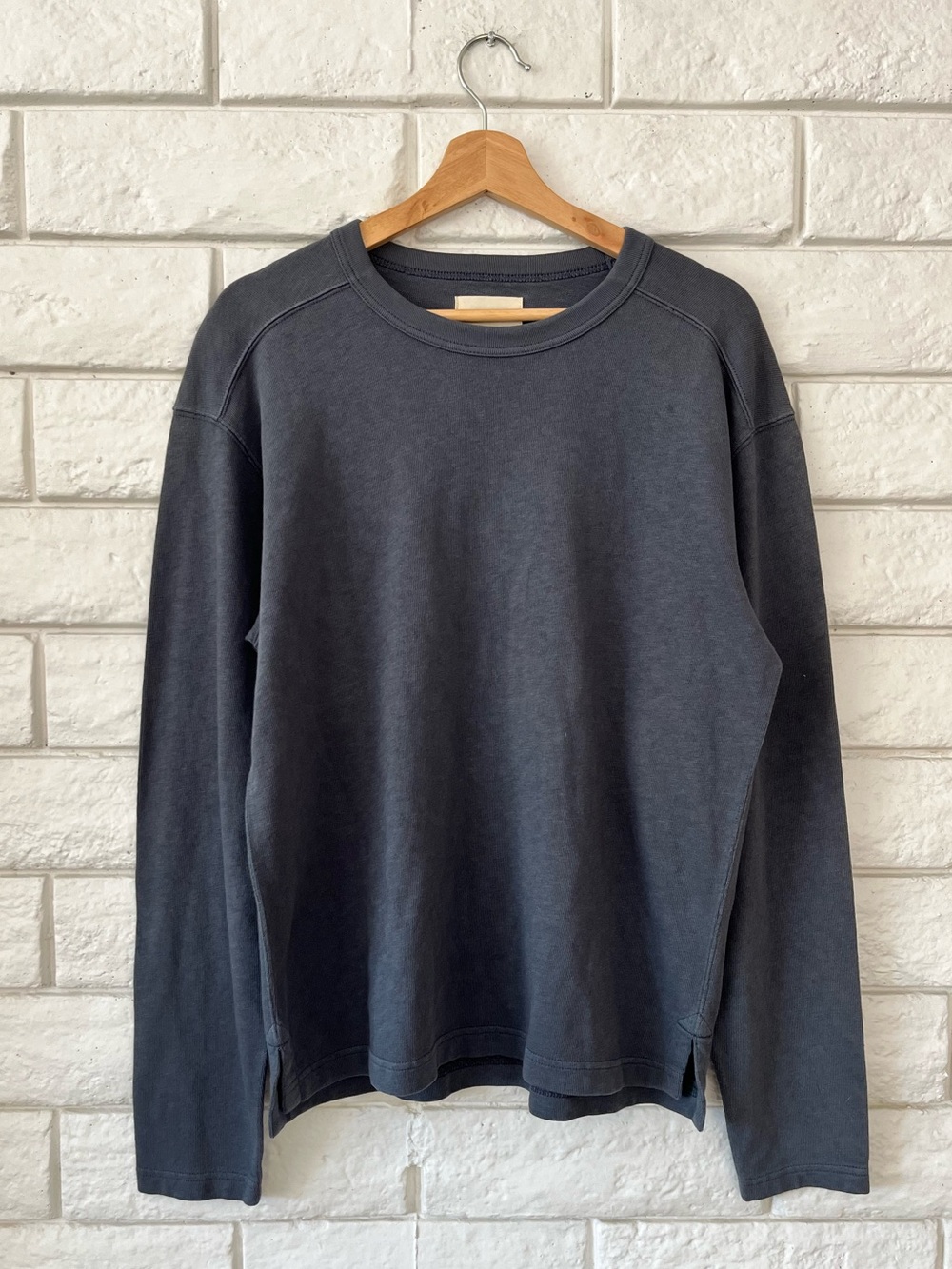 Buck Mason Gray Blue Cotton Knit Long Sleeve Vintage Thermal Henley Sz Medium